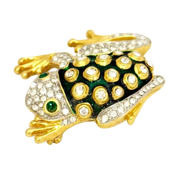 Vintage 1980s Frog Brooch Enamel and Crystals - Picture 4 of 7